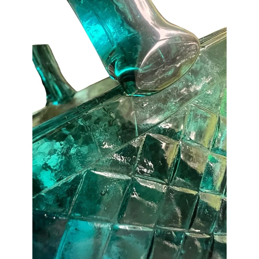 Vintage Shiah Yih Teal Blue Art Glass Basket Hand Made Taiwan 6